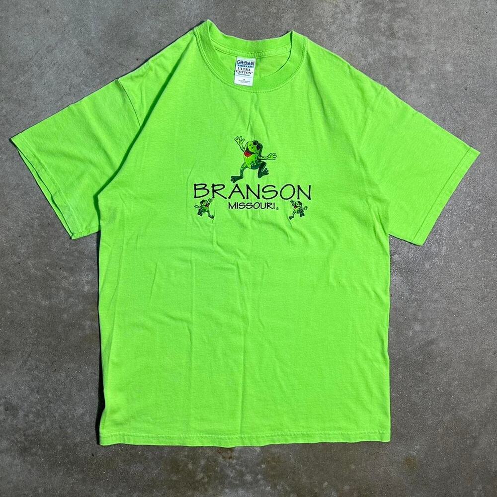 Vintage Y2K Branson Missouri Tee Mens Medium Green Frog Embroidered Shirt